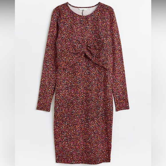 NWT H&M Women’s MAMA Maternity Colorful Speckled KNOT-DETAIL NURSING DRESS - Picture 2 of 16